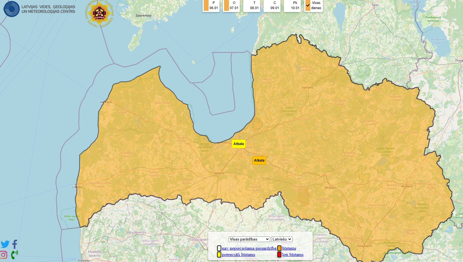 Sasalstoša lietus dēļ izsludināts oranžais brīdinājums; iedzīvotājus aicina pārvietoties piesardzīgi